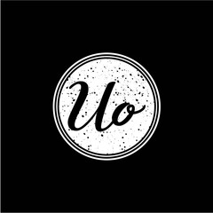 U O Initial Handwriting In Black and White Circle Frame Design