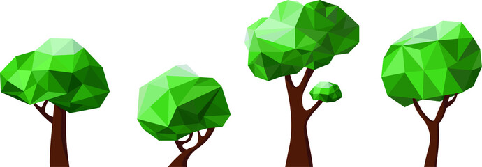 Set with four trees with effect of crumpled paper