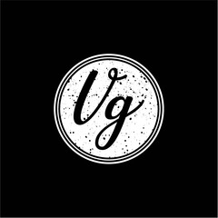 V G Initial Handwriting In Black and White Circle Frame Design