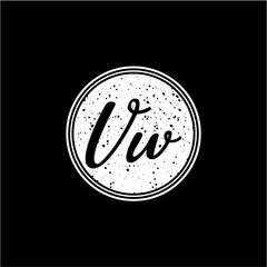 V W Initial Handwriting In Black and White Circle Frame Design