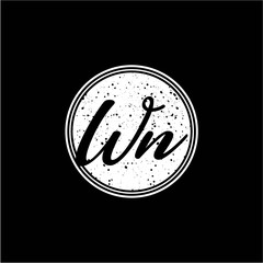 W N Initial Handwriting In Black and White Circle Frame Design