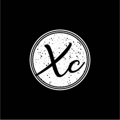 X C Initial Handwriting In Black and White Circle Frame Design