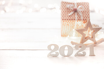New year 2021 holiday background with new year decor