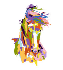 Fototapeta premium An abstract geometric head of horse.colorfull with wpap popart style.vector eps-10-editable.