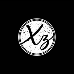 X Z Initial Handwriting In Black and White Circle Frame Design