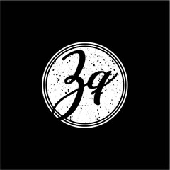 Z Q Initial Handwriting In Black and White Circle Frame Design