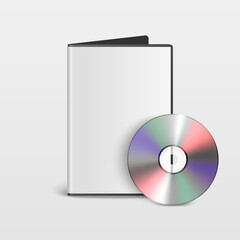 Vector 3d Realistic Opened CD, DVD with Cover Box Set Closeup Isolated on White Background with Reflection. Design Template for Mockup. CD Packaging Copy Space. Front View
