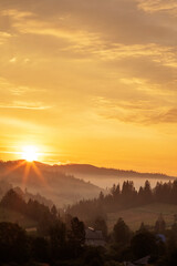 Beautiful sunrise in the Carpathian mountains in autumn