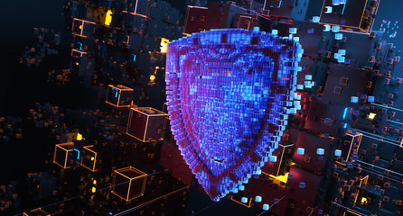 Shield consisting of blocks. Artificial intelligence concept