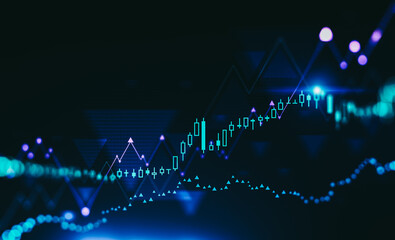Financial graph interface over black background