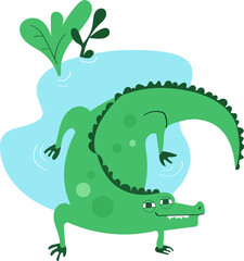 funny smiling crocodile. cute green simple animal. cartoon happy character. color simple vector flat illustration. africa alligator