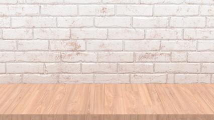 Empty wooden table background , white wall 
