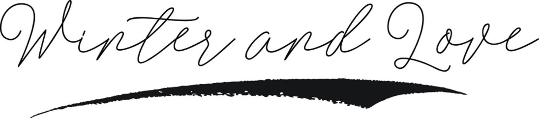 Winter and Love Calligraphy White Color Text On Black Background