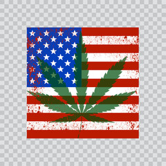 usa national flag with cannabis leaf in grunge style