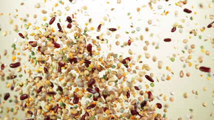 Legumes mix pieces hitting up in the air
