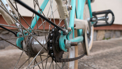 Fototapeta premium Bicycle gears, disc brake and rear derailleur.