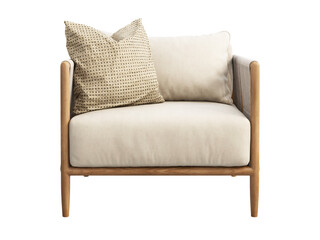 Light beige fabric lounge chair with pillow. 3d render