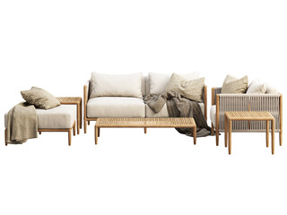 Modern outdoor furniture set with decor. 3d render