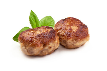 Grilled cutlets, fried meat balls, isolated on white background