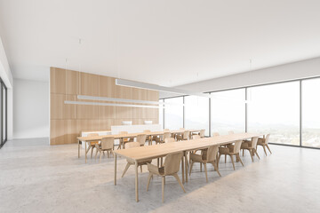 Modern white and wooden cafe corner