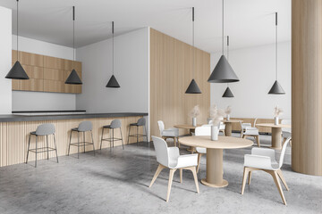 Modern white and wooden cafe bar corner