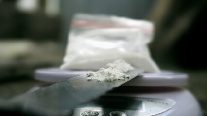 Measuring Cocaine powder on digital scales
