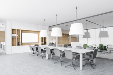 Modern white and wooden meeting room corner