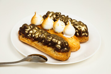 Exciting view of delicious eclairs