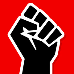 Black fist on a red background. Black lives matter. Vector square banner