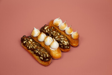 Exciting view of delicious eclairs