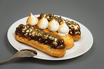 Exciting view of delicious eclairs