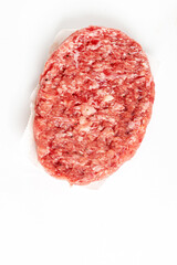  Raw minced homemade cutlets, on the white background