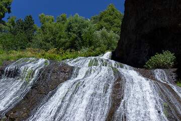 Panorama of Jermuk waterfall on Arpa river in Armenia