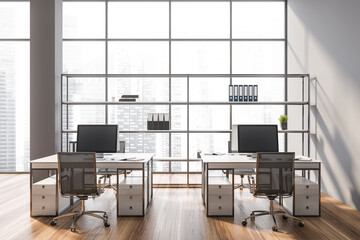 Modern gray open space office interior