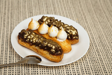 Exciting view of delicious eclairs