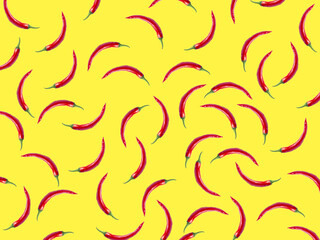 hot chili pattern. chili pepper isolated on yellow background.