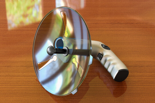 Parabolic Microphone On The Wooden Table, 3D Rendering