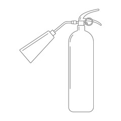 Fire extinguisher with nozzle icon in linear style. Single black line silhouette portable fire equipment sign isolated on white background. Vector illustration with editable stroke.