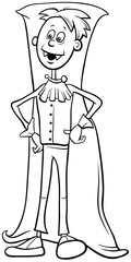 boy in vampire costume at Halloween party coloring book page