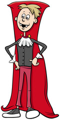 boy in vampire costume at Halloween party cartoon illustration