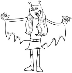 girl in superhero costume at Halloween party coloring book page