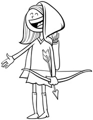 girl in Robin Hood costume at Halloween party coloring book page