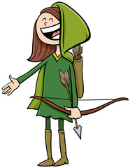 girl in Robin Hood costume at Halloween party cartoon illustration