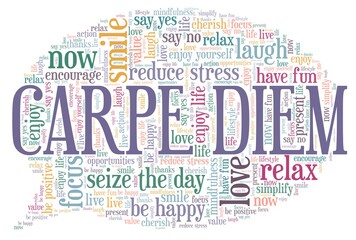 Carpe diem - seize the day vector illustration word cloud isolated on a white background.