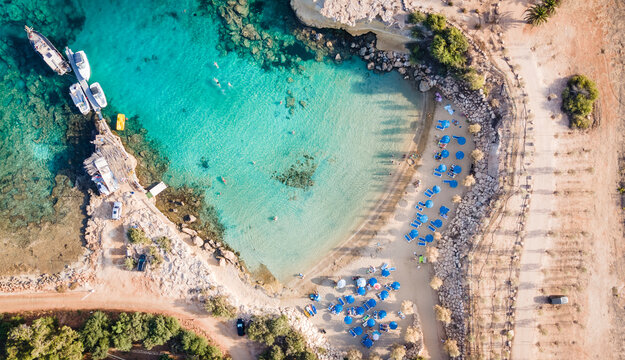 Beautiful landscape of the stone organized beach  from above view
