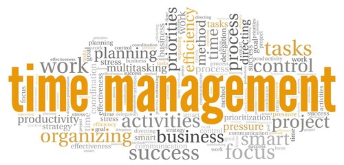 Time management vector illustration word cloud isolated on a white background.