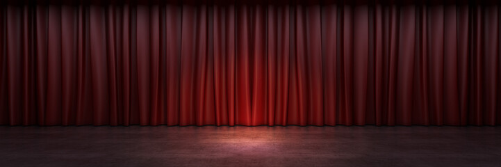 Red stage curtain. 3d rendering - obrazy, fototapety, plakaty
