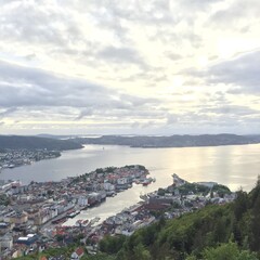 Mountain view over Bergen city in Norway. 