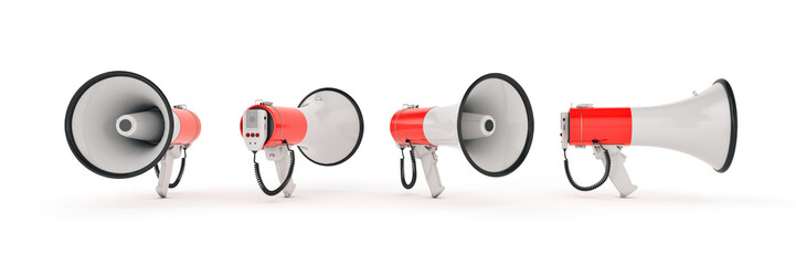megaphone isolated, attention concept announcement. 3d rendering - obrazy, fototapety, plakaty