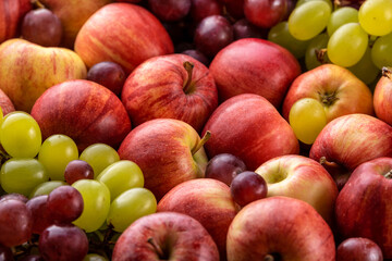 Red apples and grapes. Harvest